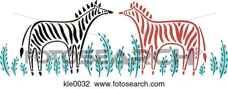 Drawing - Two different colored zebras. Fotosearch
