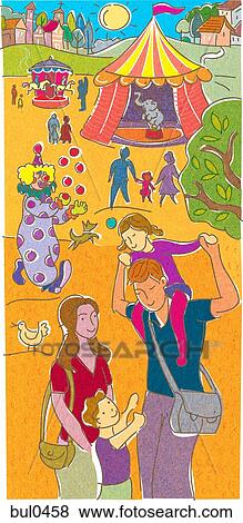 Stock Illustration - A family at the circus. Fotosearch