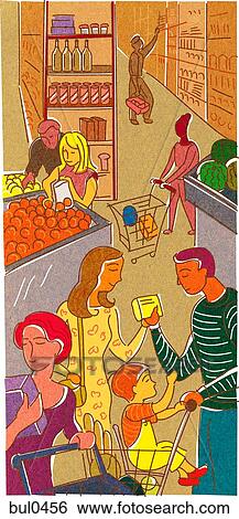 Stock Illustration - A family at the supermarket. Fotosearch