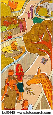 Stock Illustration - A family at the zoo. Fotosearch