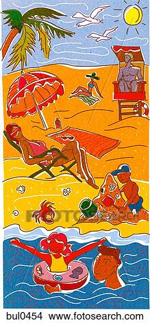 A family playing at the beach View Large Illustration Stock Illustration - A family playing at the beach. Fotosearch