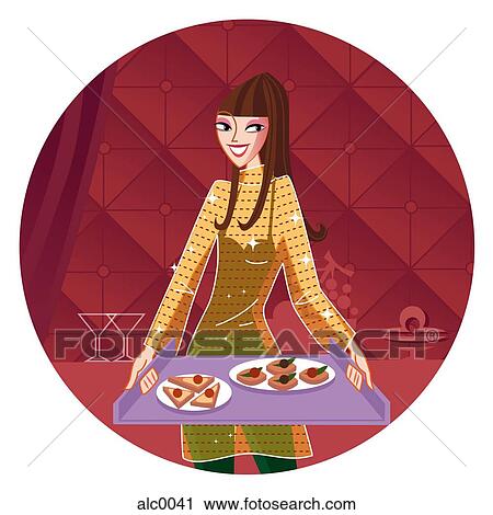Clip Art - A Libra woman holding a tray of food. Fotosearch