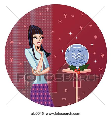 Stock Illustration - An Aquarius woman looking at a crystal ball. Fotosearch