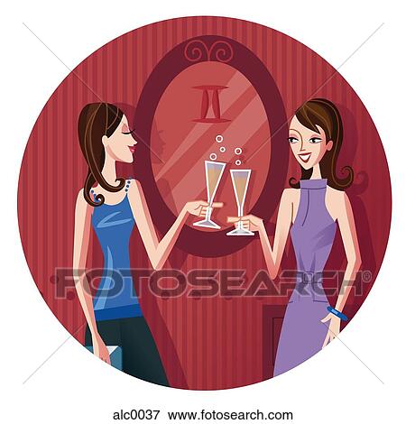 Stock Illustration - Two Gemini women having a champagne toast. Fotosearch