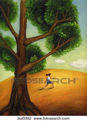 Drawing - A woman exercising under a tree. Fotosearch