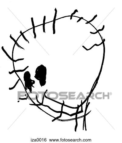 Stock Illustration - A black and white childlike drawing of a monster. Fotosearch