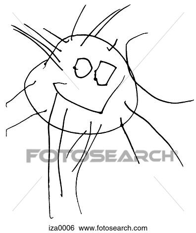 Stock Illustration - A black and white naive drawing of the sun. Fotosearch