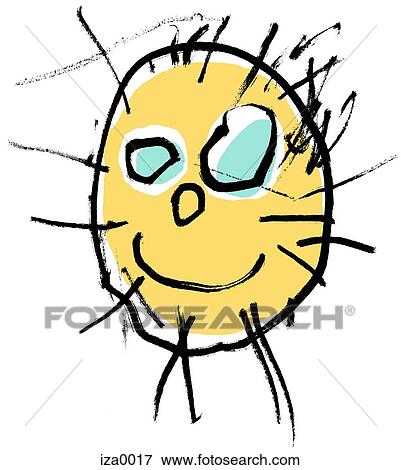A childlike drawing of a smiling sun View Large Illustration Stock Illustration - A childlike drawing of a smiling sun. Fotosearch