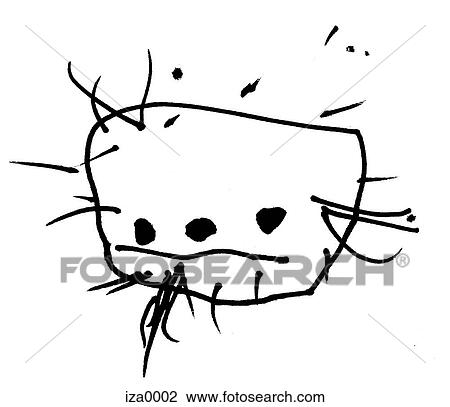 Drawing - A naive black and white drawing of a human face with a beard. Fotosearch