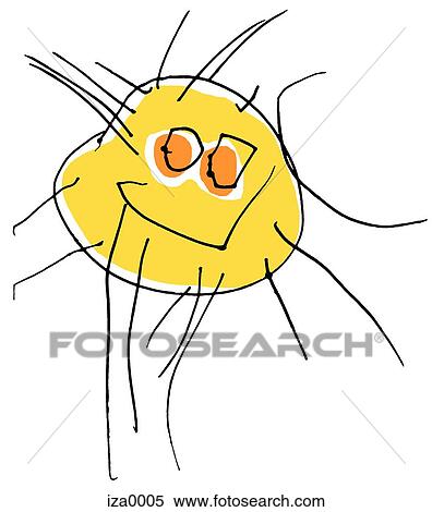 Stock Illustration - A naive drawing of a smiling sun. Fotosearch