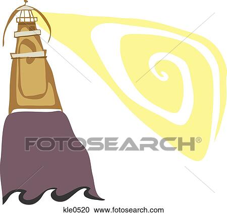 A lighthouse shining light over the ocean View Large Illustration Clipart - A lighthouse shining light over the ocean. Fotosearch