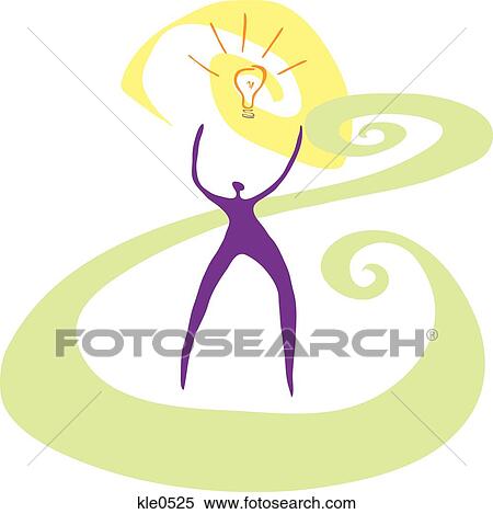 Stock Illustration - A person reaching towards a lightbulb flashing above. Fotosearch