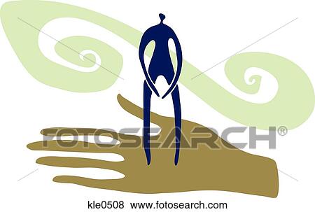 Stock Illustration - A person standing on a large helping hand. Fotosearch