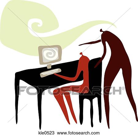 One person mentoring another on the computer View Large Illustration Drawing - One person mentoring another on the computer. Fotosearch