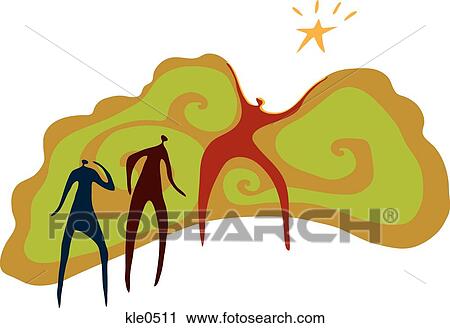 People discovering a star behind trees View Large Illustration Clip Art - People discovering a star behind trees. Fotosearch