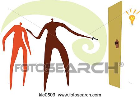 People unlocking a door with a lightbulb behind it View Large Illustration Stock Illustration - People unlocking a door with a lightbulb behind it. Fotosearch