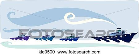 Three small ships following a larger leader ship View Large Illustration Clipart - Three small ships following a larger leader ship. Fotosearch
