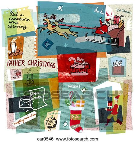 A collage illustration Santa Claus delivering gifts on his sleigh View Large Illustration Stock Illustration - A collage illustration Santa Claus delivering gifts on his sleigh. Fotosearch