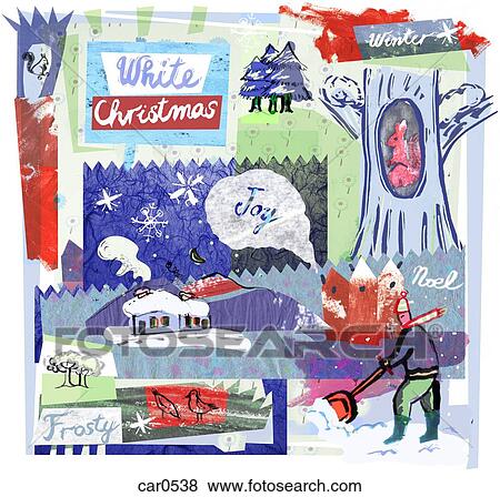 Stock Illustration - A collage of a white Christmas and snow. Fotosearch