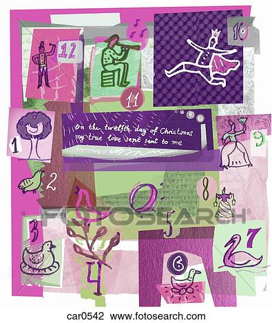 Drawing - A montage illustration of the 12 days of Christmas. Fotosearch