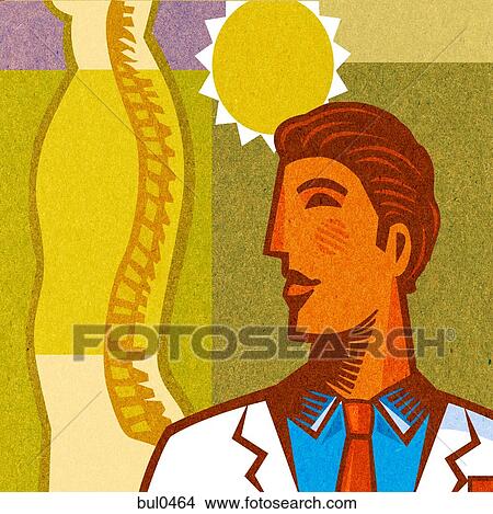 A doctor standing with a sun behind and a diagram of a spine View Large Illustration Stock Illustration - A doctor standing with a sun behind and a diagram of a spine. Fotosearch
