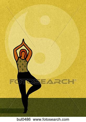 A woman doing yoga and a large ying yang symbol View Large Illustration Stock Illustration - A woman doing yoga and a large ying yang symbol. Fotosearch