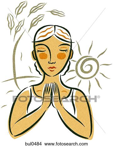 A woman meditating surrounded by nature View Large Illustration Stock Illustration - A woman meditating surrounded by nature. Fotosearch