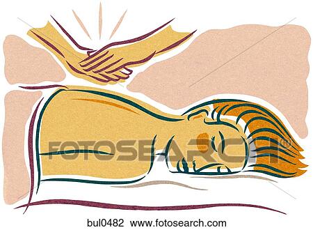A woman receiving a Chinese qigong massage View Large Illustration Drawing - A woman receiving a Chinese qigong massage. Fotosearch