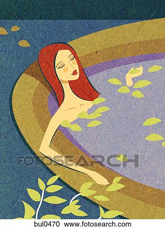 Clipart - A woman relaxing in an aquatherapy bath. Fotosearch