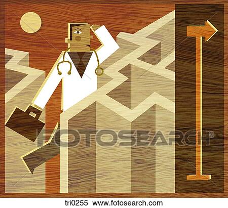 Stock Illustration - A doctor walking through a maze. Fotosearch