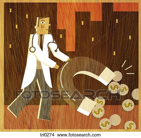 A doctor holding a large horseshoe magnet to attract coins View Large Illustration Stock Illustration - A doctor holding a large horseshoe magnet to attract coins. Fotosearch