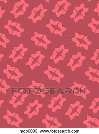 Retro pink flower shapes on red background View Large Illustration Drawing - Retro pink flower shapes on red background. Fotosearch