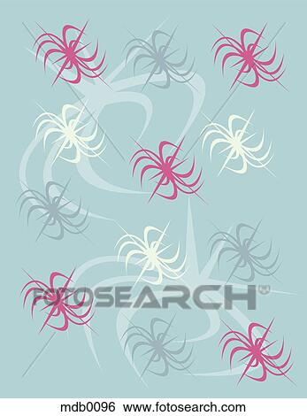 Stock Illustration - Retro sparkly flower shapes on a blue background. Fotosearch