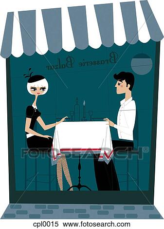 Stock Illustration - A couple having dinner together at a restaurant. Fotosearch