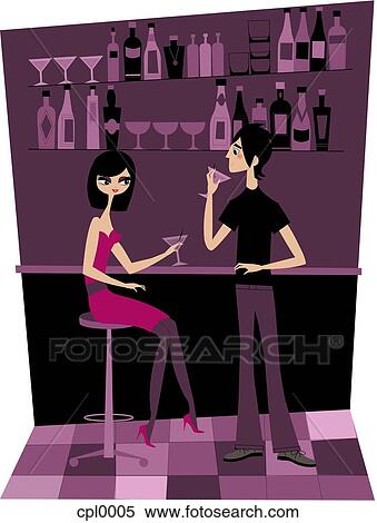 Stock Illustration - A couple having drinks at a bar. Fotosearch
