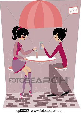 Drawing - A couple having drinks at a cafe. Fotosearch