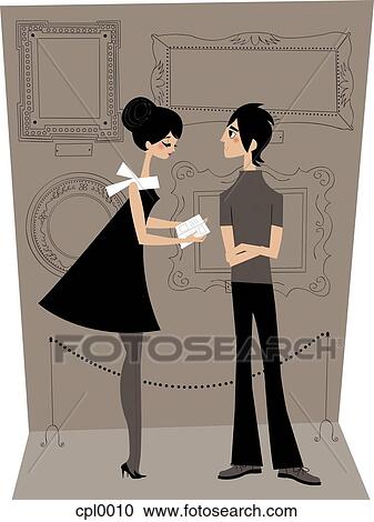 Clipart - A couple on a date at an art gallery. Fotosearch