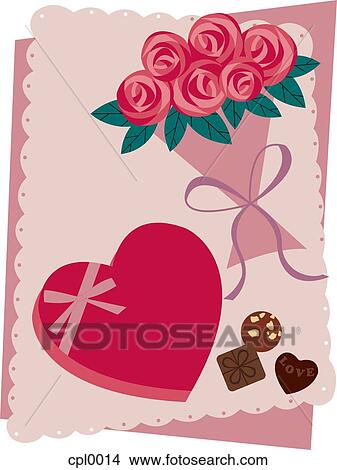 A heart-shaped box of chocolates and a bouquet of roses View Large Illustration Stock Illustration - A heart-shaped box of chocolates and a bouquet of roses. Fotosearch