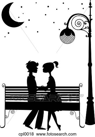 Silhouette of a couple sitting on a bench under the moon, holding hands View Large Illustration Stock Illustration - Silhouette of a couple sitting on a bench under the moon, holding hands. Fotosearch