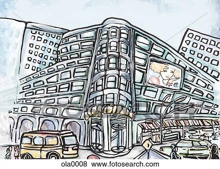 Stock Illustration - A large department store in the city center. Fotosearch