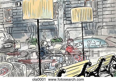 People at an outdoor cafe View Large Illustration Clip Art - People at an outdoor cafe. Fotosearch