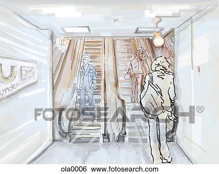 People on the escalators at a subway station View Large Illustration Stock Illustration - People on the escalators at a subway station. Fotosearch