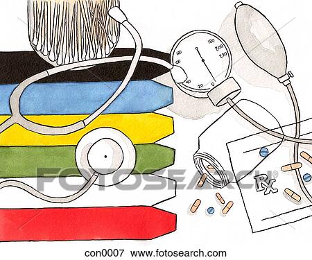 Still life of a doctors tools View Large Illustration Stock Illustration - Still life of a doctors tools. Fotosearch
