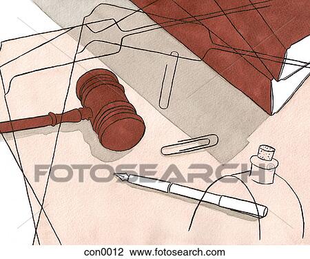 Still life of a lawyers tools View Large Illustration Drawing - Still life of a lawyers tools. Fotosearch