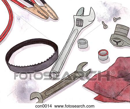 Stock Illustration - Still life of a mechanics tools. Fotosearch