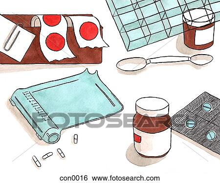 Stock Illustration - Still life of a pharmacists tools. Fotosearch