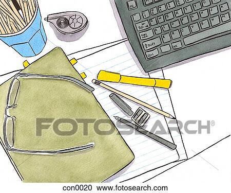 Clipart - Still life of a writers tools. Fotosearch