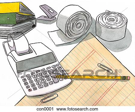 Still life of an accountants tools View Large Illustration Clip Art - Still life of an accountants tools. Fotosearch