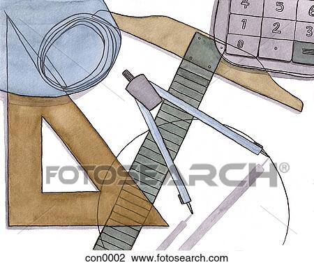 Drawing - Still life of an architects tools. Fotosearch