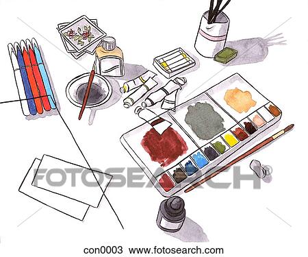 Drawing - Still life of an artists tools. Fotosearch